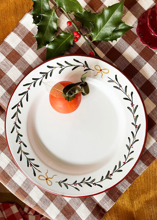 Festive enamel red rimmed plate