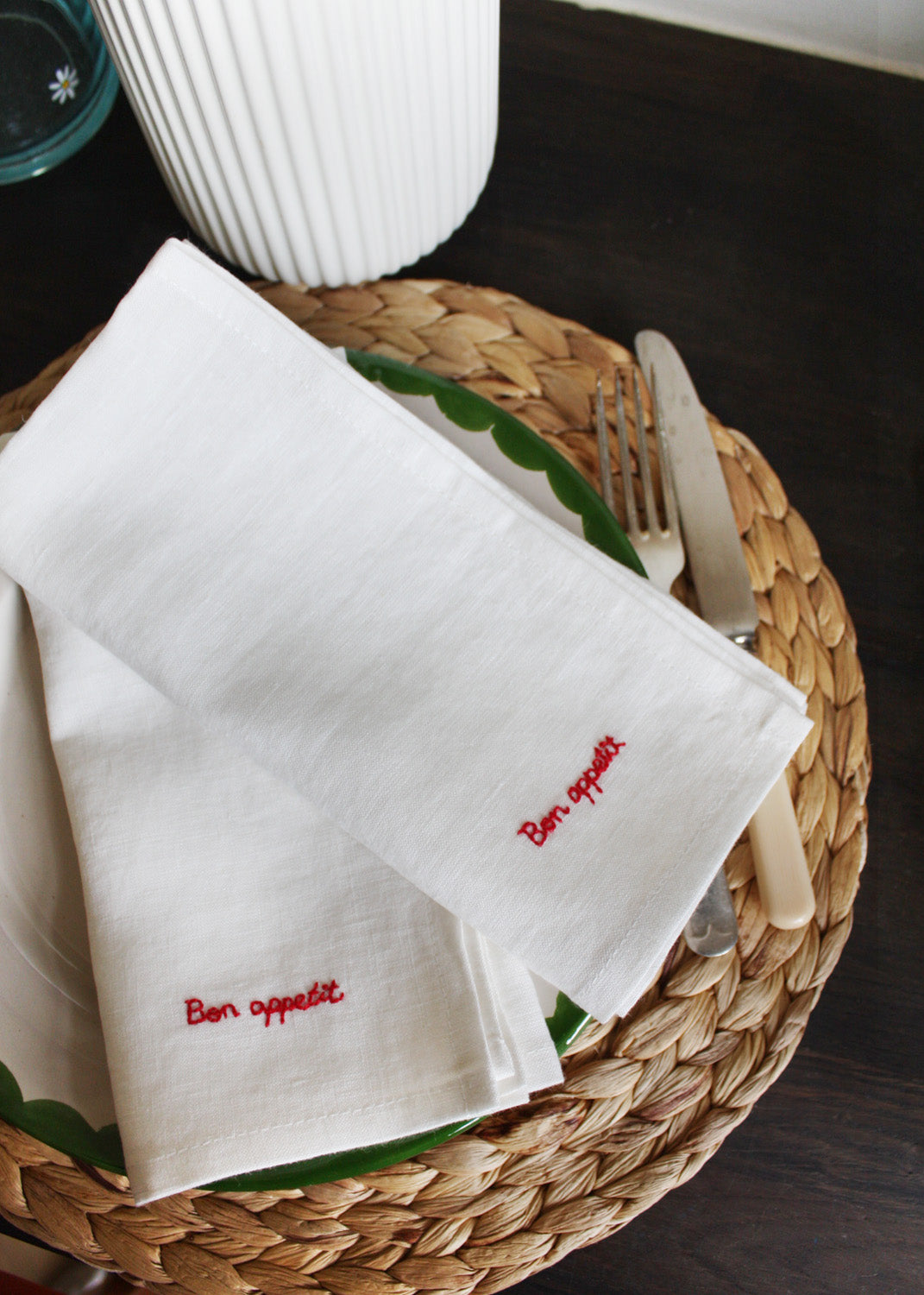 Bon appetit linen napkin set of 2