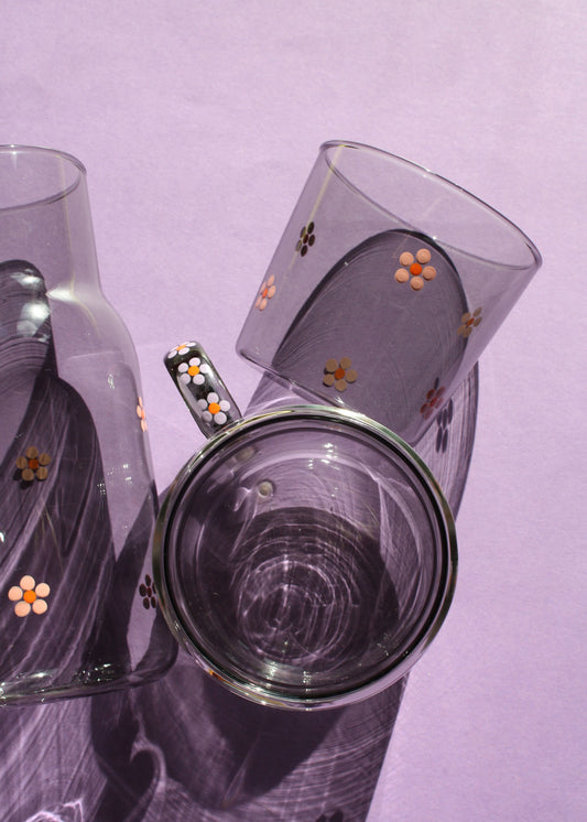 Hand painted smoke daisy carafe & glass set