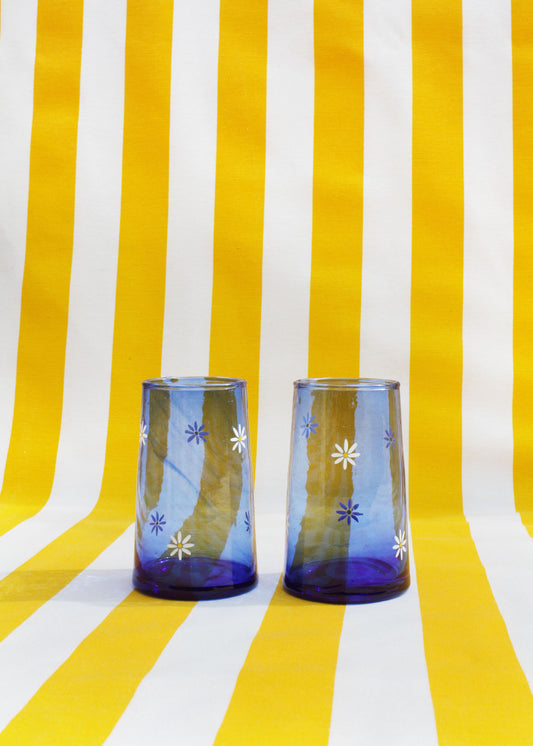 Daisy blue recycled glasses set of 2