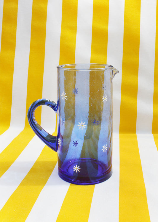 Daisy blue recycled glass jug