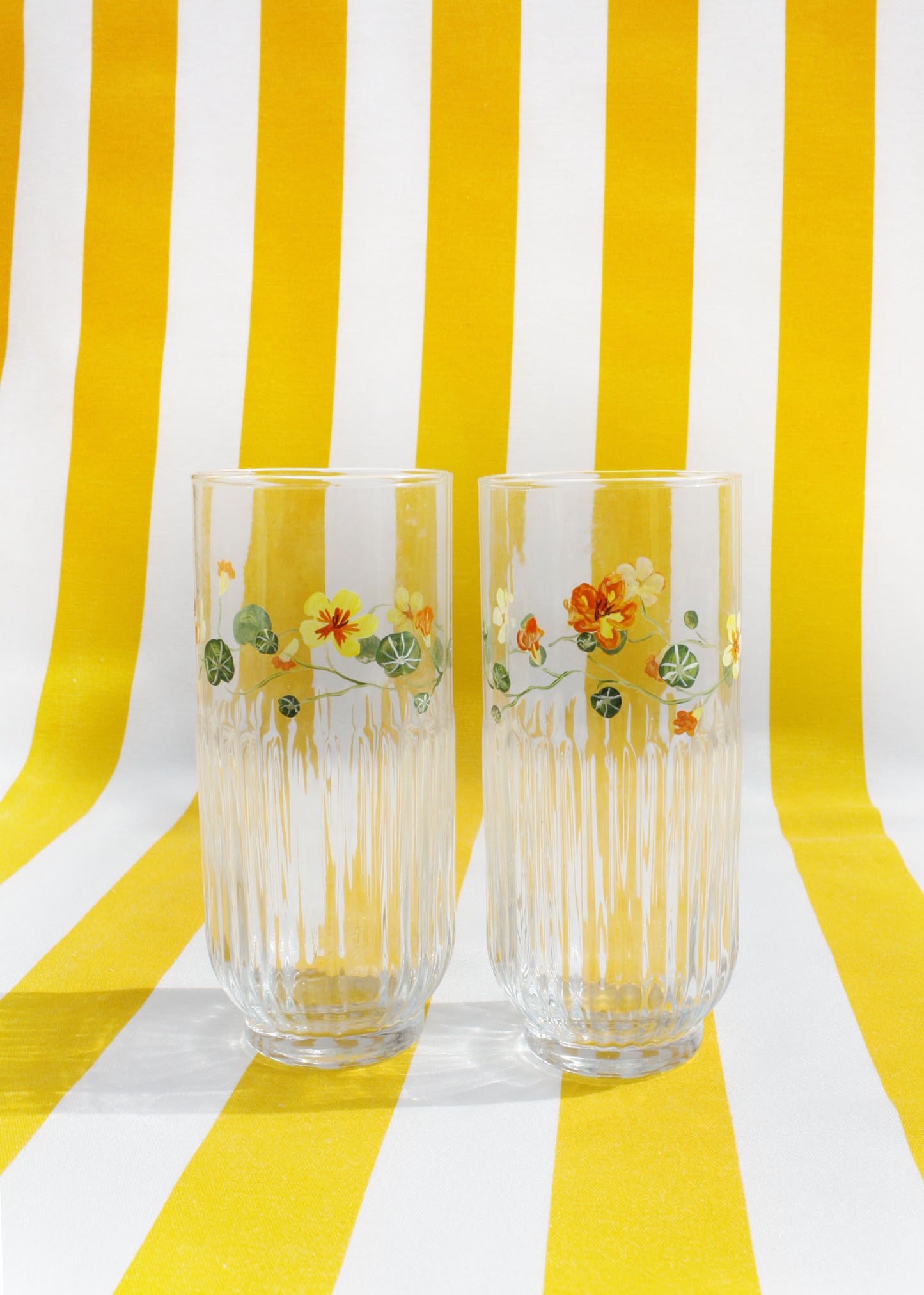 Nasturtium ribbed highball glasses set of 2