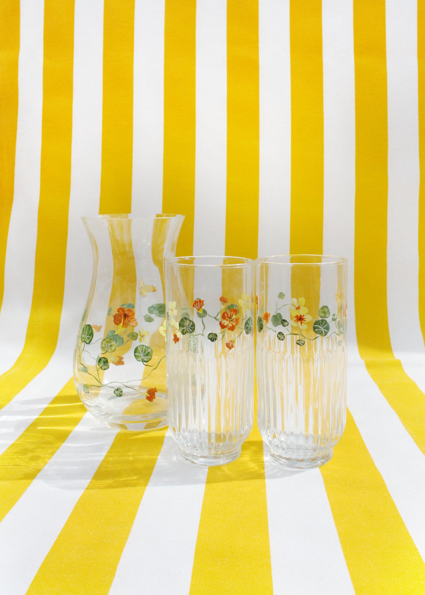 Nasturtium ribbed highball glasses set of 2