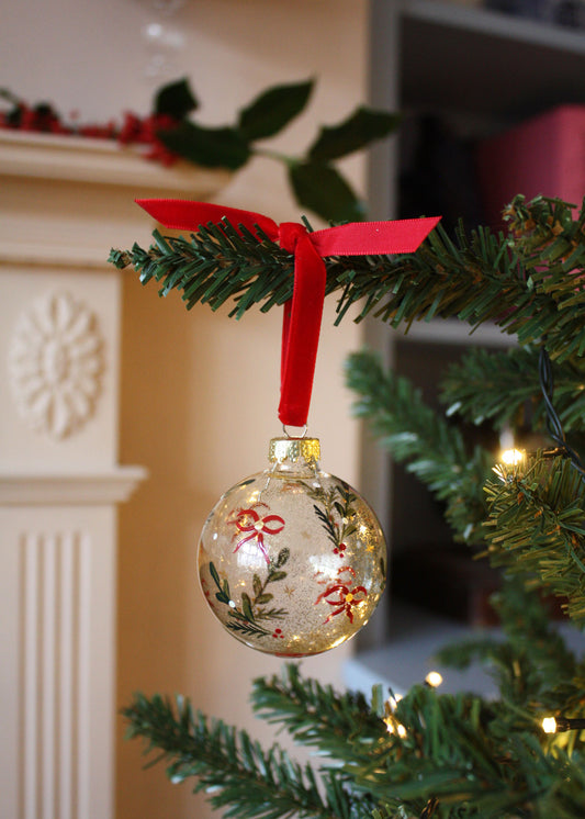 Velvet bow glass bauble